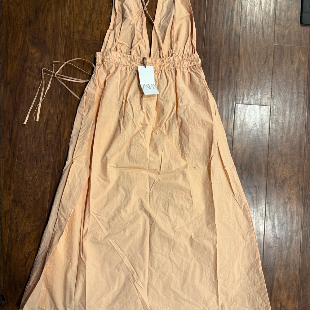 Zara Peach Pink Maxi Dress with Deep V-Neck - Picture 7 of 8